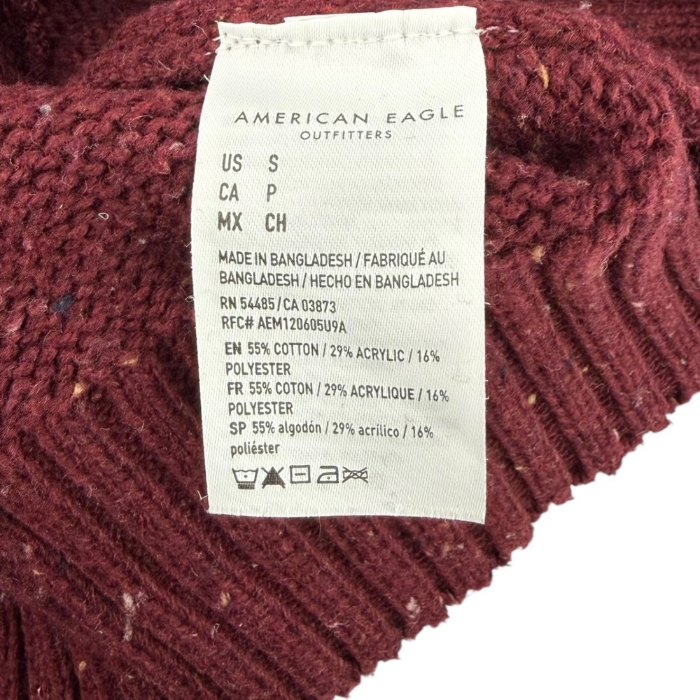 Vintage American Eagle Men's Red Speckled Fair Isle Knit Hoodie Sweater Size S - Picture 6 of 7